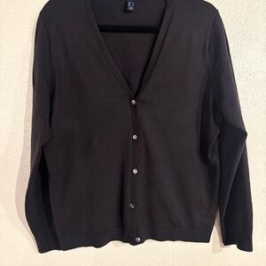 Lands' End Black V-Neck Button-Front Women's Cardigan